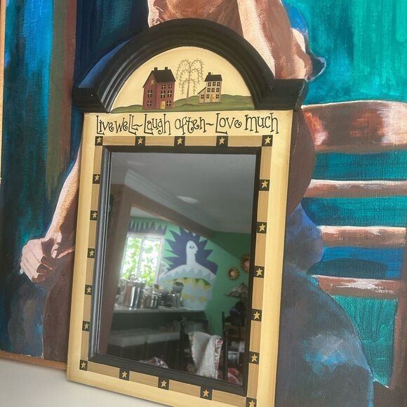 Vintage Charming Black and Tan Star Mirror w Inspirational Quotes - Picture 7 of 12